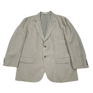 Perry Ellis Tan Beige Linen Blend 2 Button Jacket Blazer Size 42R Beachy Coastal